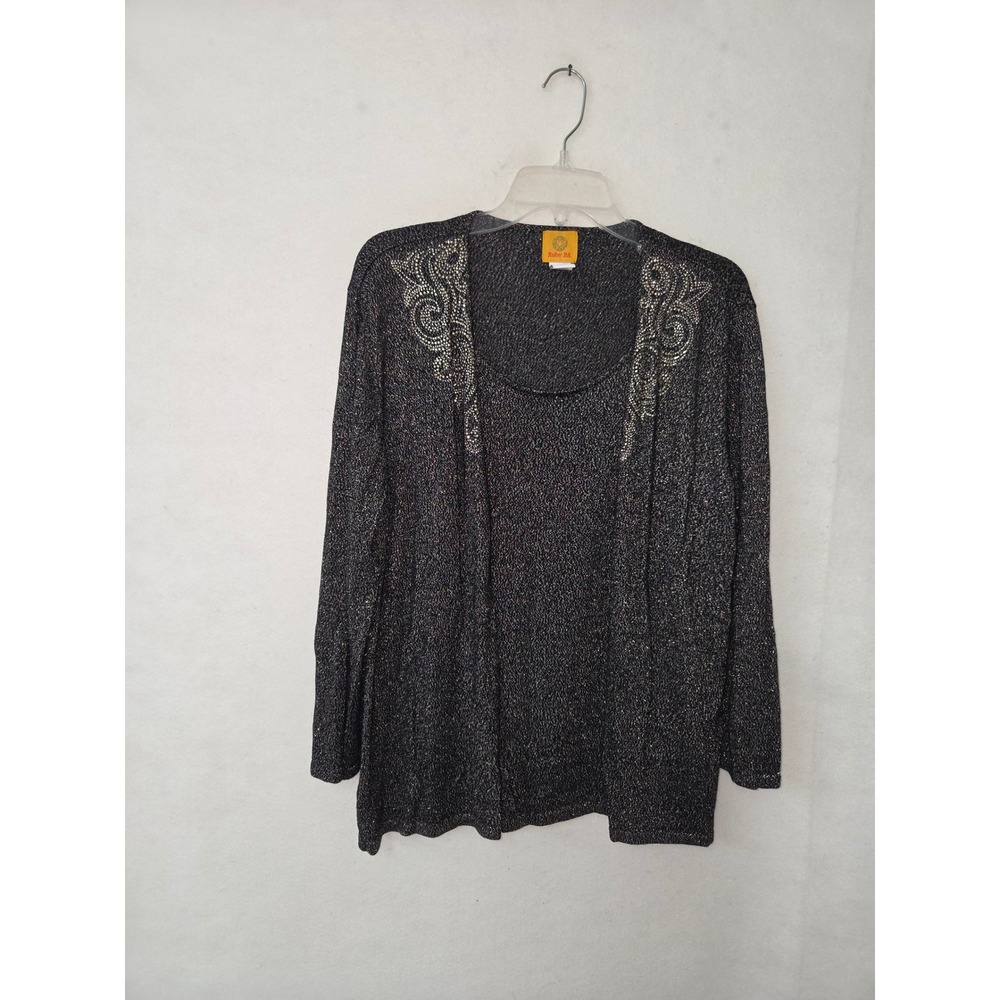 Ruby Rd Cardigan Tank Sweater Womens XL Black‎ Silver Metallic Beaded One Piece